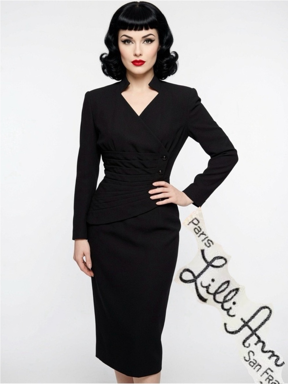 Vintage 1950s Lilli Ann Asymmetrical Skirt Suit Rare Black Power Drezs Princess✨